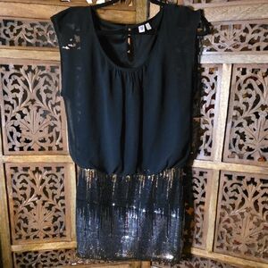 AUW Black and Silver Sequin Mini Dress